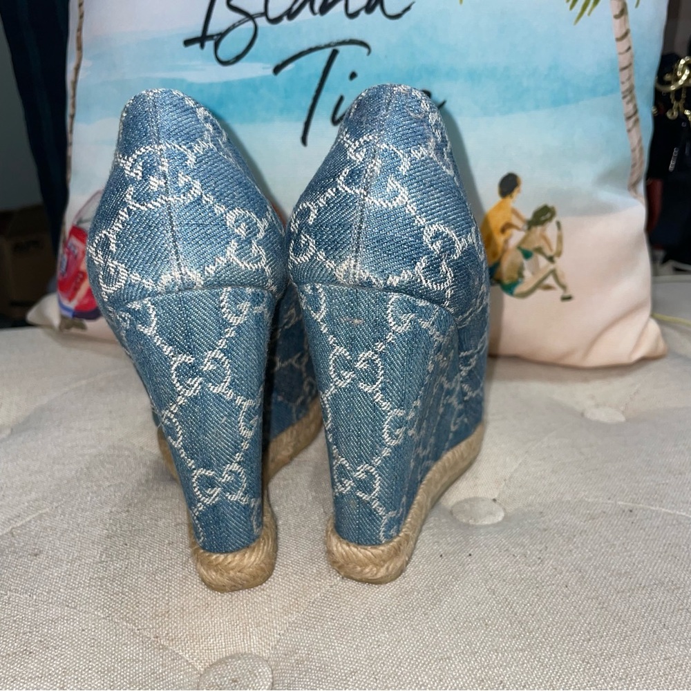 Gucci Blue GG Denim Horsebit Espadrille Wedges Size 38
Excellent Condition - Picture 7 of 11